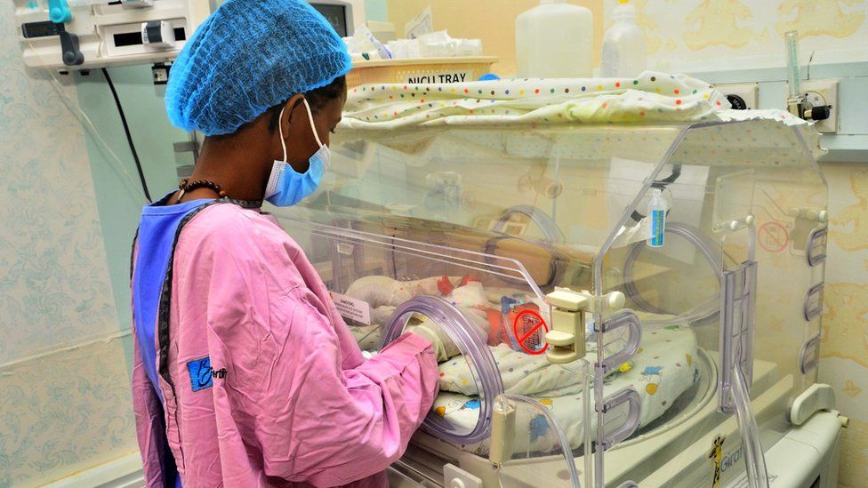 One of the twins born to the 70-year-old woman pictured